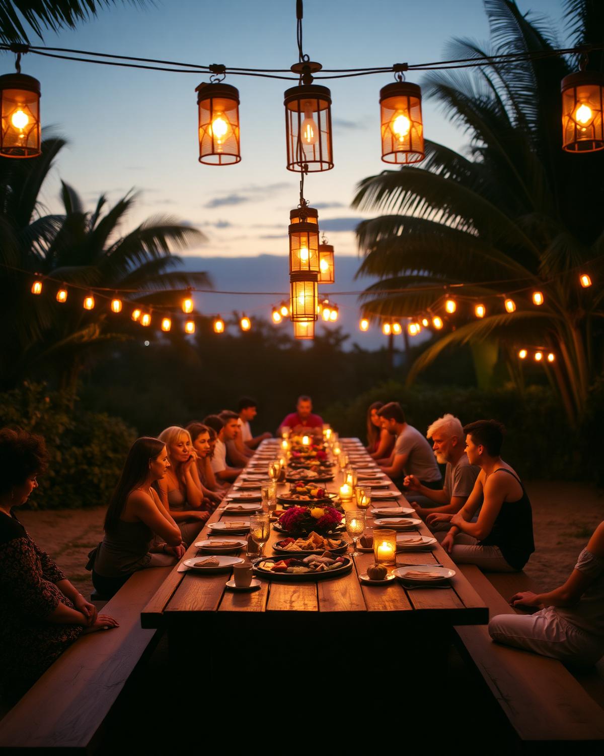 Communal table at twilight